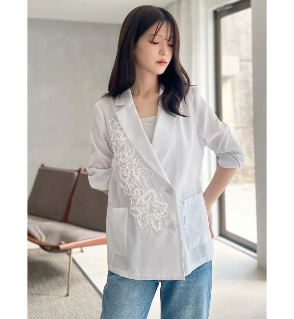 MERCURYDUO「フラワーエンブロイダリーシアージャケット」|テーラードジャケット|