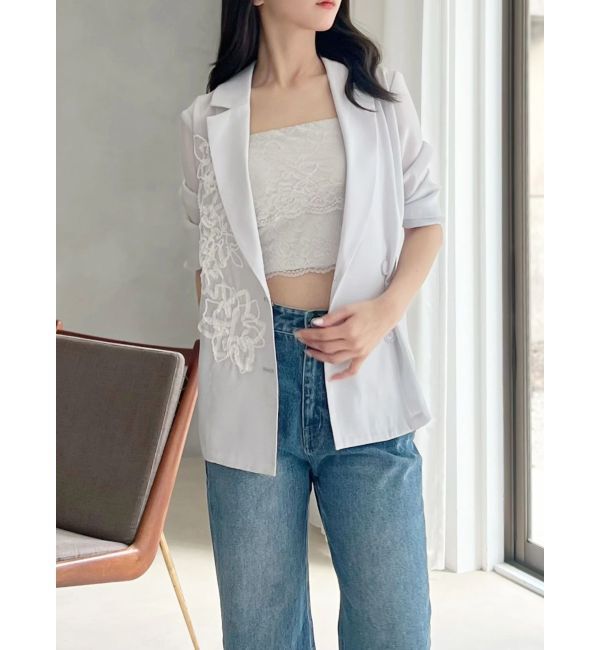 MERCURYDUO「フラワーエンブロイダリーシアージャケット」|テーラードジャケット|