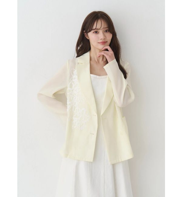 MERCURYDUO「フラワーエンブロイダリーシアージャケット」|テーラードジャケット|イエロー