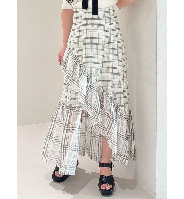 MERCURYDUO「シアーチェックイレヘムティアードスカート」|スカート|
