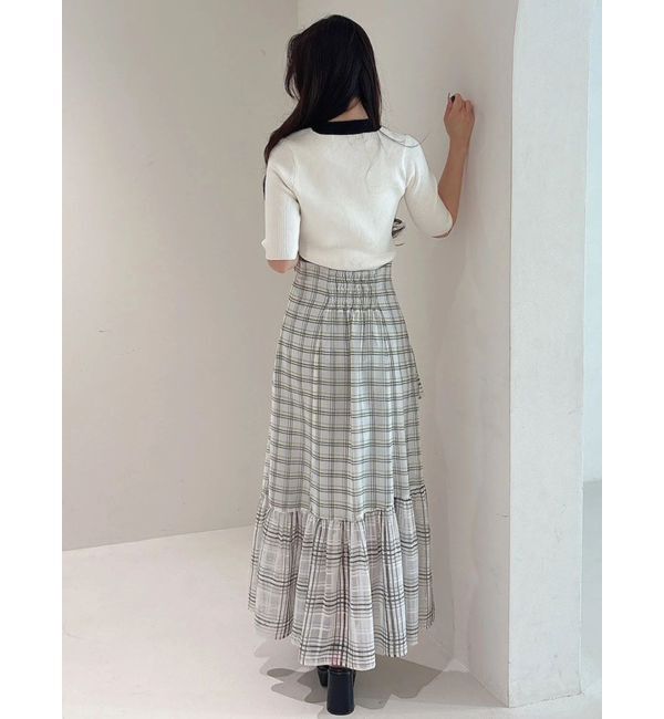 MERCURYDUO「シアーチェックイレヘムティアードスカート」|スカート|