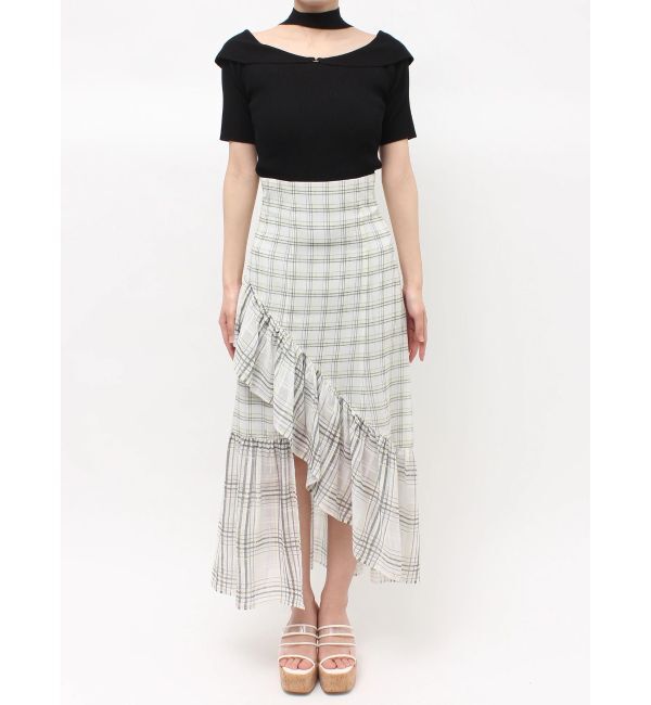 MERCURYDUO「シアーチェックイレヘムティアードスカート」|スカート|