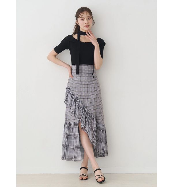 MERCURYDUO「シアーチェックイレヘムティアードスカート」|スカート|