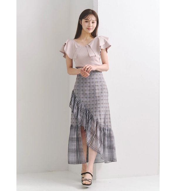 MERCURYDUO「シアーチェックイレヘムティアードスカート」|スカート|