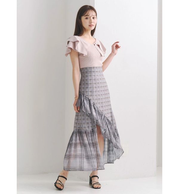 MERCURYDUO「シアーチェックイレヘムティアードスカート」|スカート|