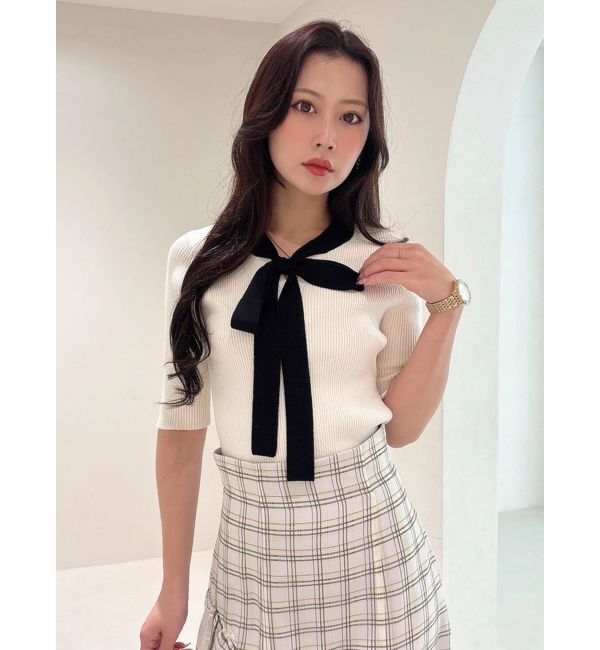 MERCURYDUO「バイカラーボウタイニット」|ニット・セーター|