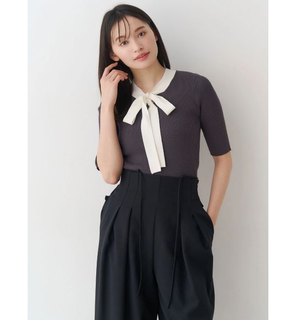 MERCURYDUO「バイカラーボウタイニット」|ニット・セーター|チャコールグレー