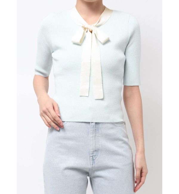 MERCURYDUO「バイカラーボウタイニット」|ニット・セーター|アイスブルー