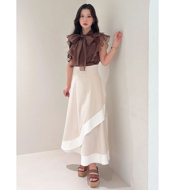 MERCURYDUO「オーガンジー配色メローブラウス」|シャツ・ブラウス|