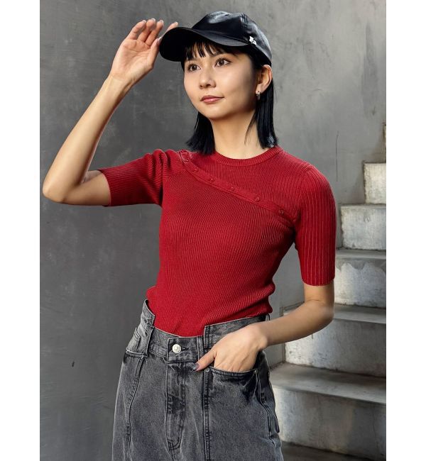 MURUA「アシメボタンデザインハーフニット」|ニット・セーター|