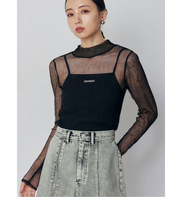 MURUA「プリーツシアーハイネックトップス」|Tシャツ・カットソー|ブラック