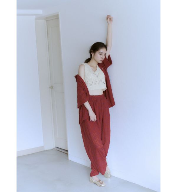 Ungrid「起毛エンブロイダリーラフパンツ」|その他|レッド