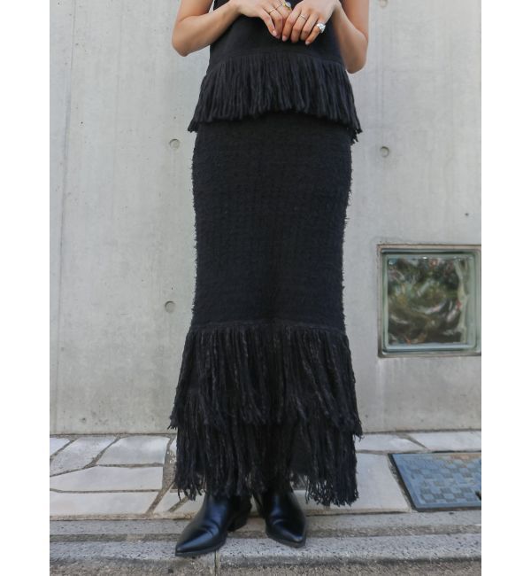 Ungrid「フリンジニットスカート」|スカート|ブラック
