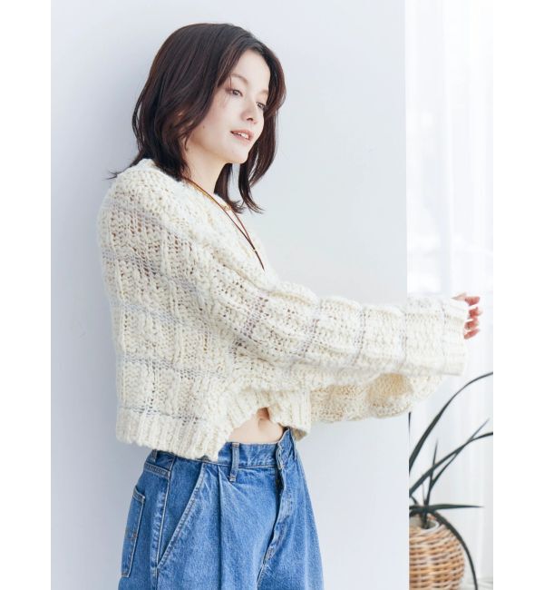 Ungrid「透かし編みデザインショートニット」|ニット・セーター|