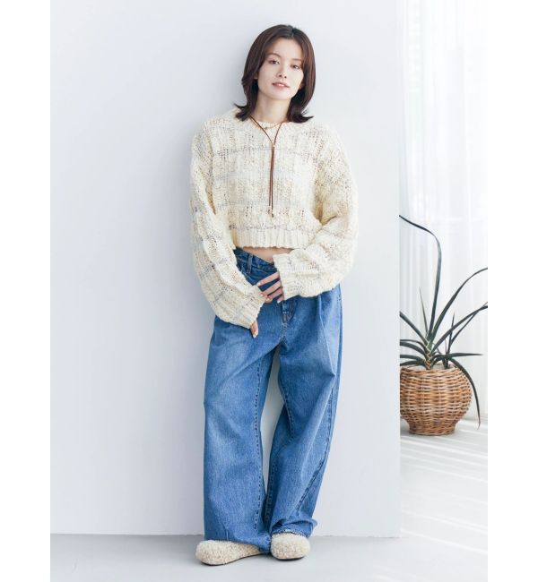 Ungrid「透かし編みデザインショートニット」|ニット・セーター|