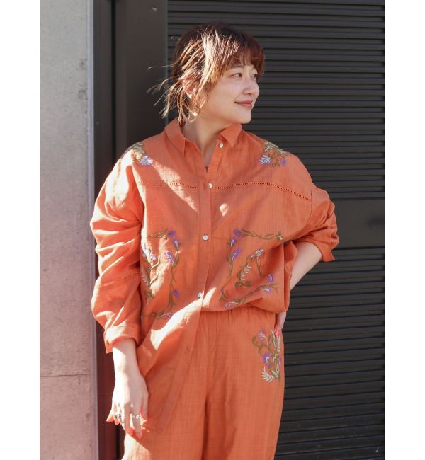 Ungrid「エンブロイダリーエスニックシャツ」|シャツ・ブラウス|オレンジ