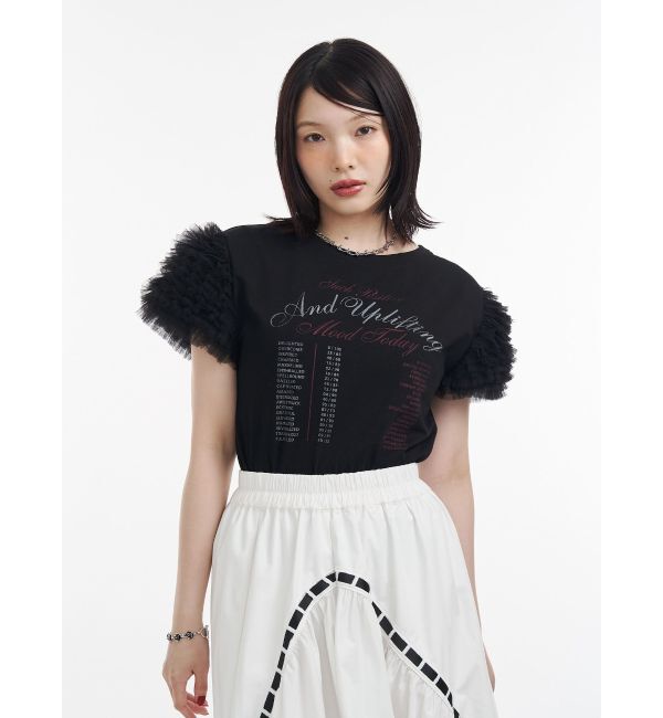 jouetie「フリルチュールドッキングTシャツ」|Tシャツ・カットソー|ブラック
