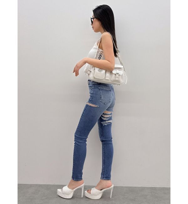 GYDA「ミドルウエストSIDE CUT INNER DAMAGEスキニーデニムパンツ」|デニム|