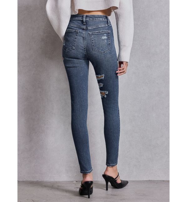 GYDA「ミドルウエストSIDE CUT INNER DAMAGEスキニーデニムパンツ」|デニム|