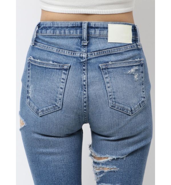 GYDA「ミドルウエストSIDE CUT INNER DAMAGEスキニーデニムパンツ」|デニム|