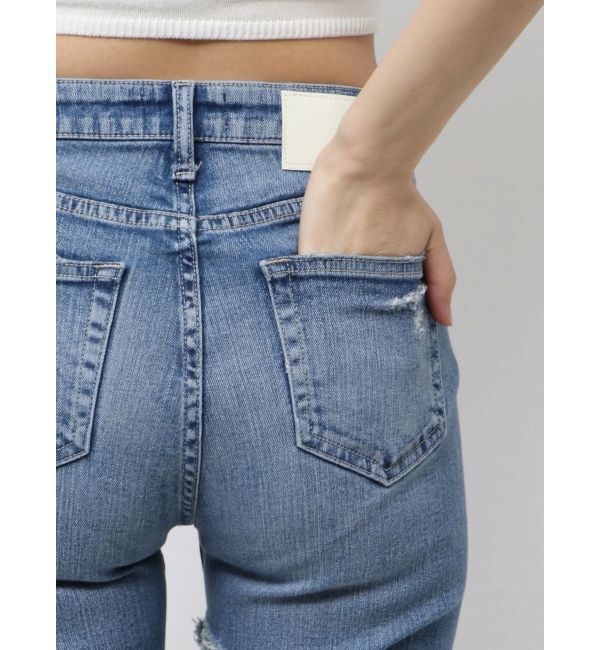 GYDA「ミドルウエストSIDE CUT INNER DAMAGEスキニーデニムパンツ」|デニム|