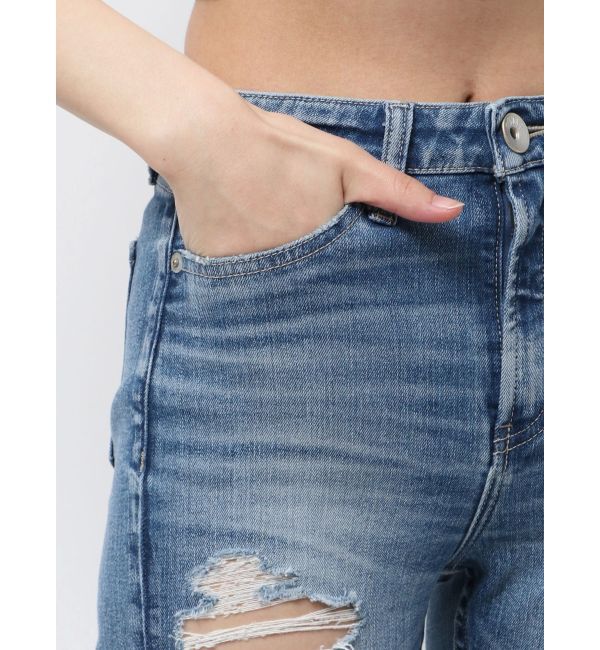 GYDA「ミドルウエストSIDE CUT INNER DAMAGEスキニーデニムパンツ」|デニム|