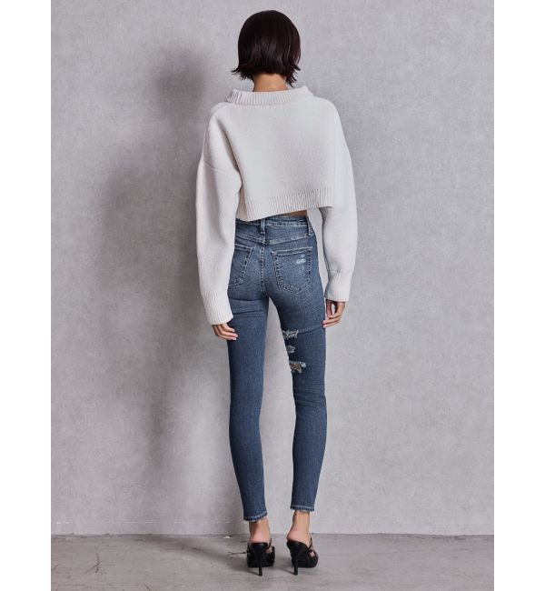 GYDA「ミドルウエストSIDE CUT INNER DAMAGEスキニーデニムパンツ」|デニム|