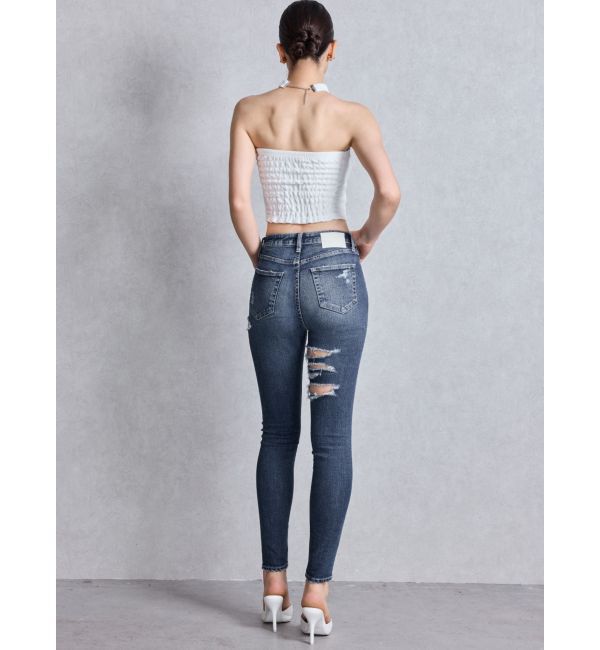 GYDA「ミドルウエストSIDE CUT INNER DAMAGEスキニーデニムパンツ」|デニム|