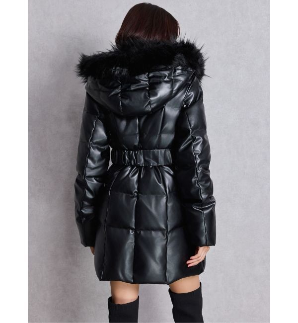 GYDA「GDベルト付きフェイクレザーロングダウンコート」|ダウン|