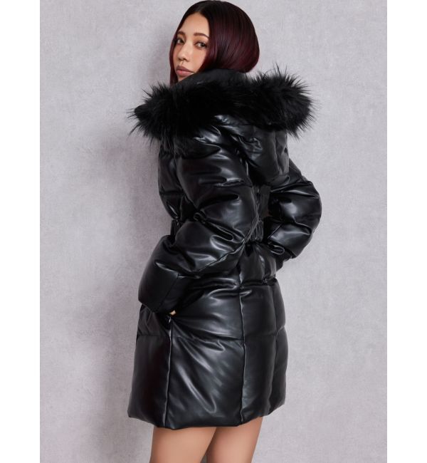 GYDA「GDベルト付きフェイクレザーロングダウンコート」|ダウン|