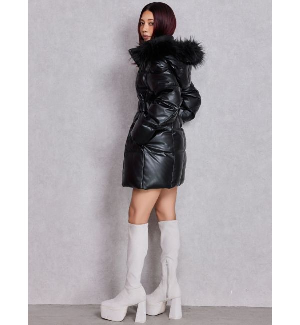 GYDA「GDベルト付きフェイクレザーロングダウンコート」|ダウン|