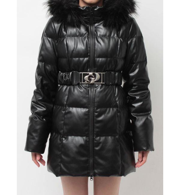 GYDA「GDベルト付きフェイクレザーロングダウンコート」|ダウン|