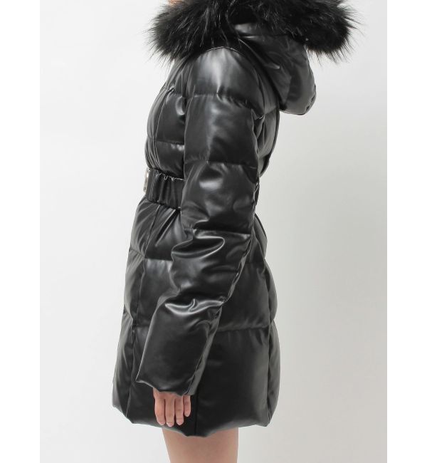 GYDA「GDベルト付きフェイクレザーロングダウンコート」|ダウン|