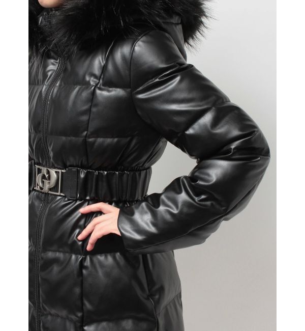 GYDA「GDベルト付きフェイクレザーロングダウンコート」|ダウン|