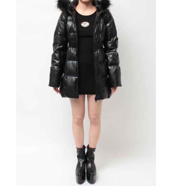 GYDA「GDベルト付きフェイクレザーロングダウンコート」|ダウン|