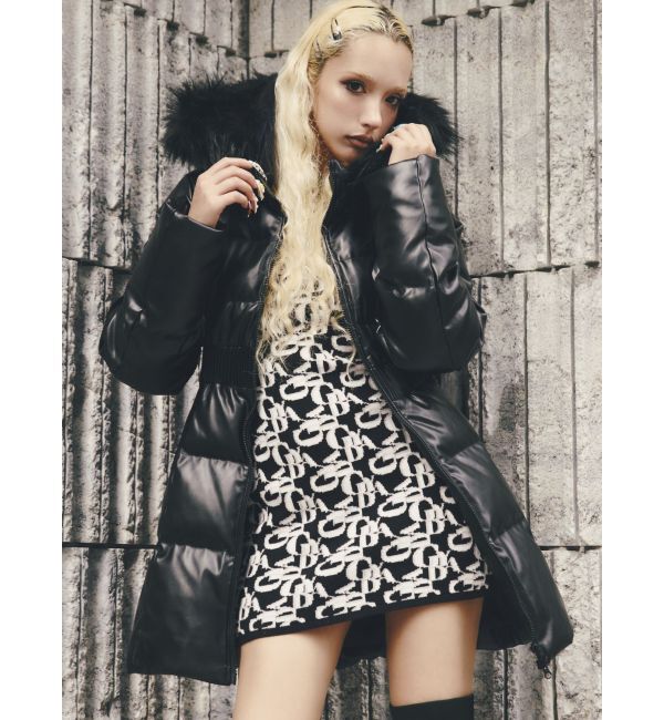 GYDA「GDベルト付きフェイクレザーロングダウンコート」|ダウン|