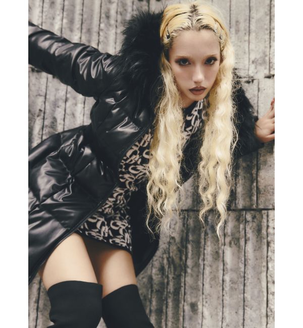 GYDA「GDベルト付きフェイクレザーロングダウンコート」|ダウン|