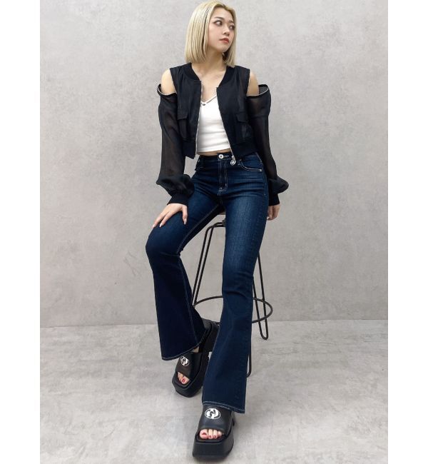 GYDA「ハイウエストBASICフレアデニムパンツ」|デニム|