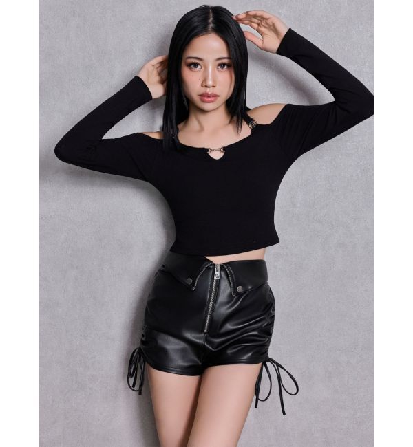 GYDA「GG drawstring fake leatherショートパンツ」|その他|