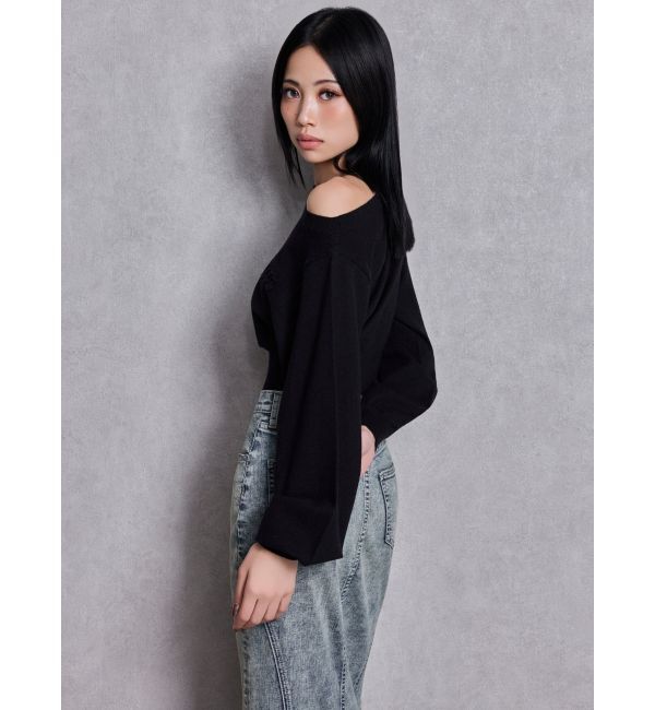 GYDA「Gemyntar embossワンショルニットトップス」|ニット・セーター|