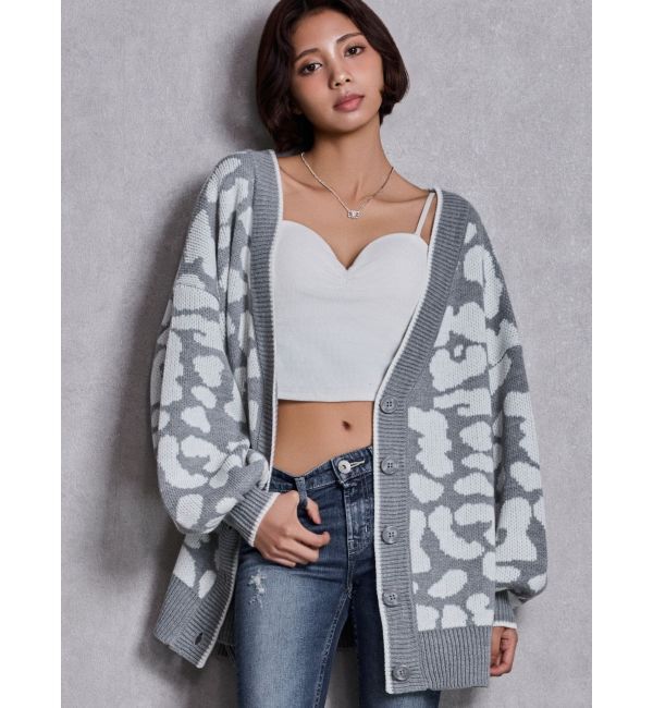 GYDA「ラメGレオパードニットカーディガン」|カーディガン|グレー