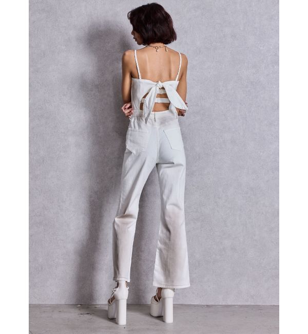 GYDA「BACKリボンデニムロンパース」|オールインワン|