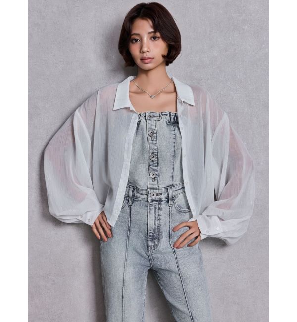 GYDA「BACKリボンデニムロンパース」|オールインワン|