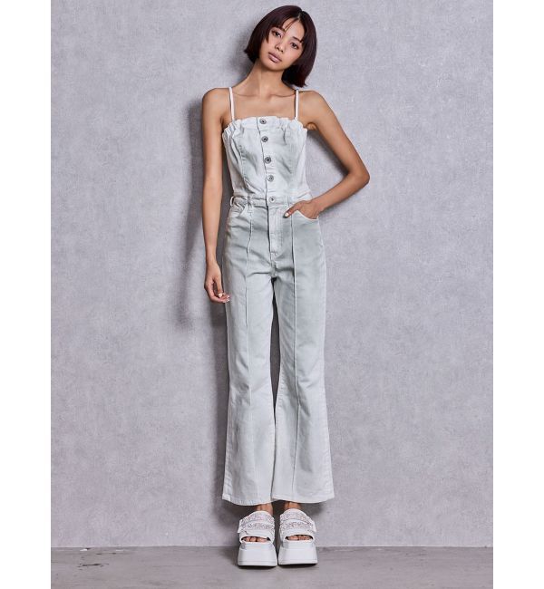 GYDA「BACKリボンデニムロンパース」|オールインワン|