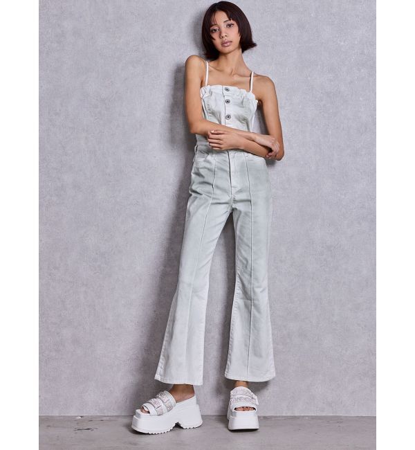 GYDA「BACKリボンデニムロンパース」|オールインワン|