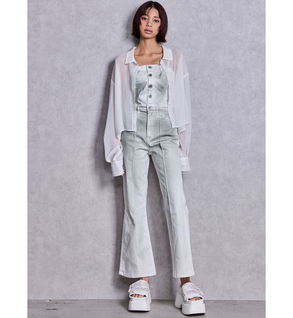 GYDA「BACKリボンデニムロンパース」|オールインワン|