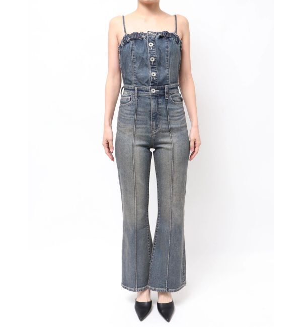 GYDA「BACKリボンデニムロンパース」|オールインワン|