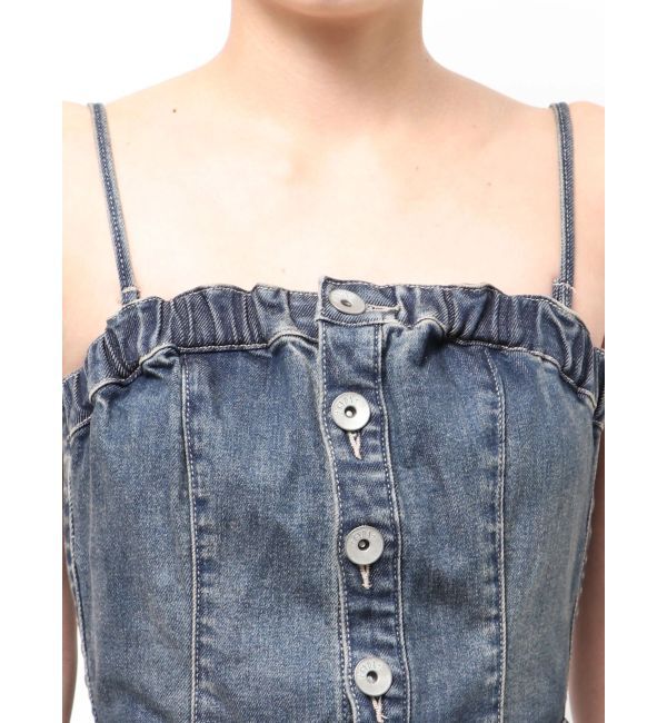 GYDA「BACKリボンデニムロンパース」|オールインワン|