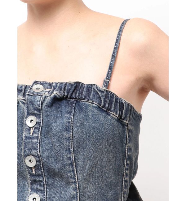 GYDA「BACKリボンデニムロンパース」|オールインワン|