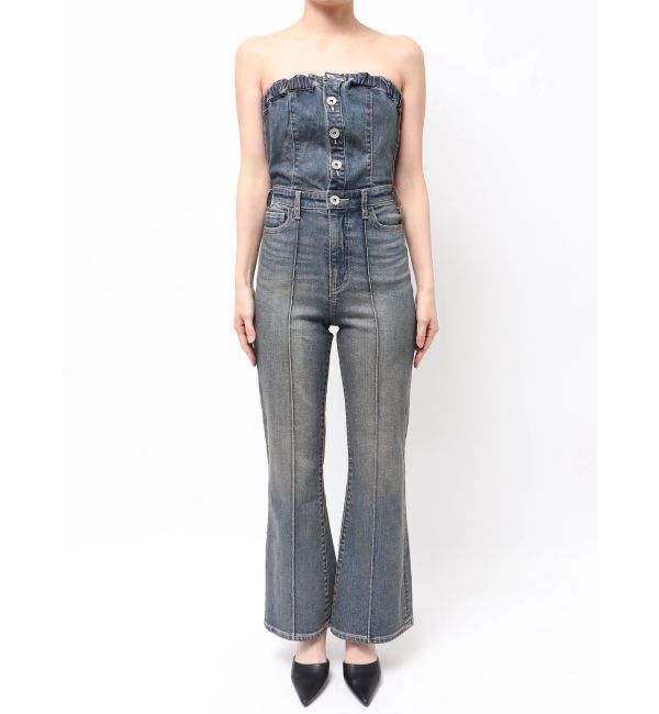 GYDA「BACKリボンデニムロンパース」|オールインワン|